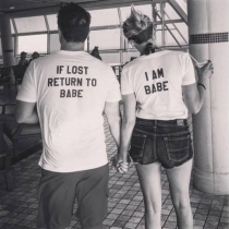 Casual Letter Printed Short Sleeve Round Neck Shirt for Couple