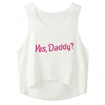 Yes，Daddy？-Letter Printed Irregular Hemline Crop Top