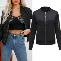 Fashion Solid Color Zipper Thin Quilted Jacket