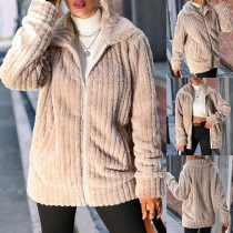 Casual Vertical Stripe Plush Jacket