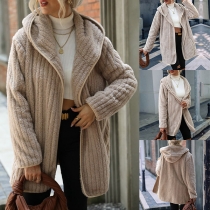 Casual Vertical Stripe Plush Hoodie Cardigan