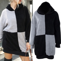 Fashion Contrast Color Plush Hoodie Dress