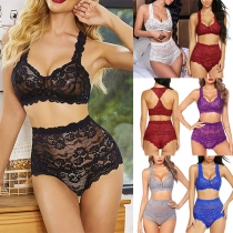 Fashion Solid Color Lace Two-piece Lingerie Set