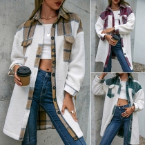 Modejacka med kontrastfärg och rutigt mönster i långärmad modell