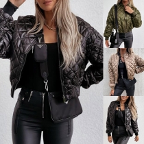 Casual Crop Quiltad Jacka i Enfärgad och långärmad stil