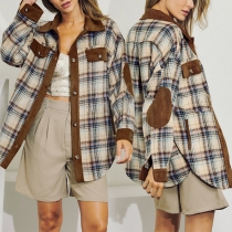 Fashion Contrast Color Patch Plaid Corduroy Shirt Jacket