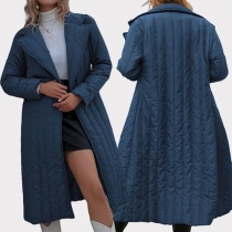 Fashion Solid Color Lapel Stand Collar Long Sleeve Longline Coat