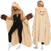 Fashion Cartoon Hooded Faux Lamb Wool TV Blanket with Gloves