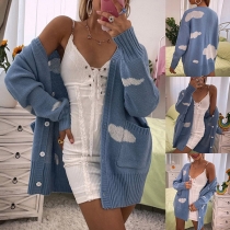 Fashion Long Sleeve Cloud Pattern Knitted Cardigan