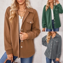Fashion Solid Color Stand Collar Long Sleeve Plush Jacket