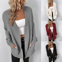 Casual Solid Color Long Sleeve Knitted Cardigan