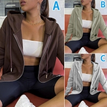Casual Solid Color Long Sleeve Hooded Jacket