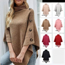 Mode enfärgad turtleneck knäppt oregelbunden nederkant Stickad Cape