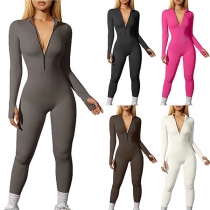 Mode Enfärgad Slim-fit Sportig Jumpsuit