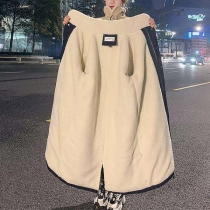 Fashion Stand Collar Long Sleeve Lamb Fleece Lined Parka Coat