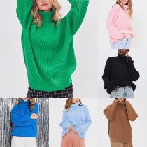 Fashion Solid Color Turtleneck Long Sleeve Knitted Sweater