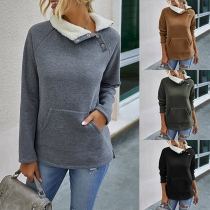Fashion Buttoned Plush Lined Long Sleeve Kangaroo Pocket Sweatshirt