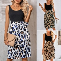 Casual Leopard Printed Self-tie Tank Dress