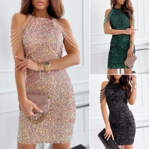 Fashion Sequined Tassle Bodycon Party Dress