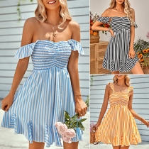 Sweet Stripe Printed Smocked Ruffled Dress
