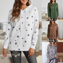 Casual Star Printed Drawstring Hoodie Sweatshirt