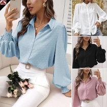 Casual Swiss-dot Stand Collar Long Sleeve Blouse
