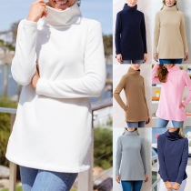 Casual Solid Color Turtleneck Long Sleeve Plush Shirt
