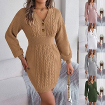 Fashion Floral Hollowout V-neck Long Sleeve Bodycon Dress