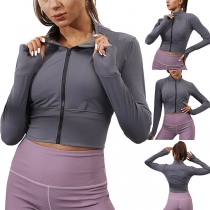 Fashion Solid Color Long Sleeve Crop Jacket