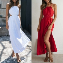 Sexy Solid Color Cutout Slit Midi-dress