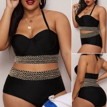 Fashion Contrast Color Halter Oversized Two-piece Bikini Set