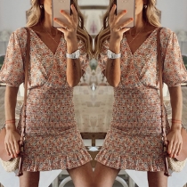 Fresh Style Floral Printed Smocked Mini Dress