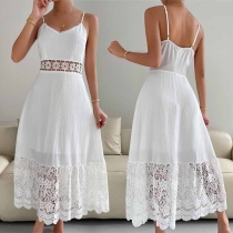 Fashion Lace Spliced V-neck Slip Midi-dress