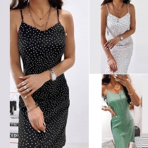 Fashion Polka-dot Printed V-neck Slip Dress