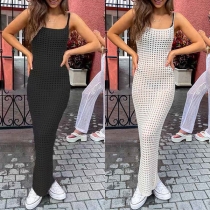 Sexy Solid Color Mesh Swim Cover-up Maxi Dress
