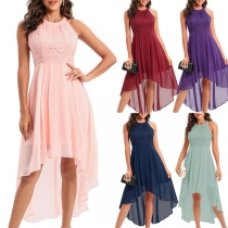 Fashion Solid Color Lace Spliced High-low Hemline Dress