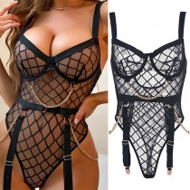 Sexigt Mesh Chain Underklädes Bodysuit