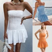 Sexy Solid Color Strapless Ruffled Mini Dress