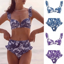 Sexy Floral Printed Ruffled Two-piece Bikini Set
