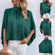 Casual Mock Neck Batwing Sleeve Shirt