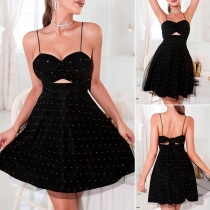 Sexy Rhinestone Cut-Out Gauze Spliced Back-tie Party Slip Dress