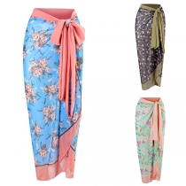 Vintage Floral Printed Reversible-wear Swimming Cover-up Wrap Skirt