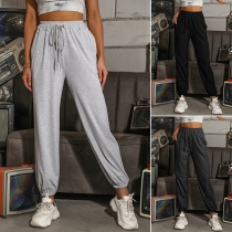 Casual Solid Color Elastic Drawstring Sweatpants