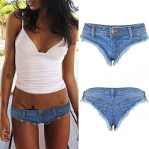 Mode Gammalt Tvättade Distressed Low-rise Denim Hot Shorts