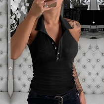 Fashion Stand Collar Ribbed Sleeveless Shirt