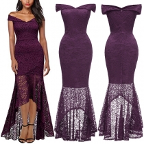 Elegant Solid Color Off-the-shoulder Fishtail Hemline Bodycon Party Dress