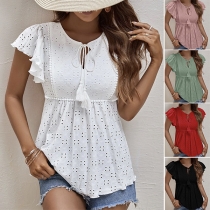 Fashion Jacquard Ruffle Short Sleeve Shirt