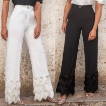 Elegant Plush Spliced Wide-leg Pants