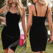 Sexy Solid Color V-neck Rhinestone Tassel Bodycon Dress