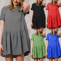 Casual Solid Color Round Neck Short Sleeve Loose Mini Dress